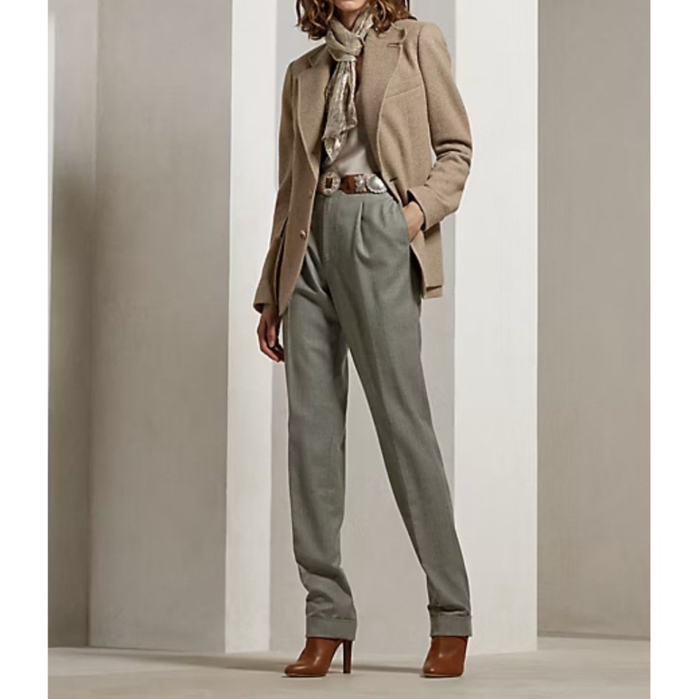 The Ralph Lauren Purple Label Jaena Pleated Wool Flannel Trousers Size 2 Gray